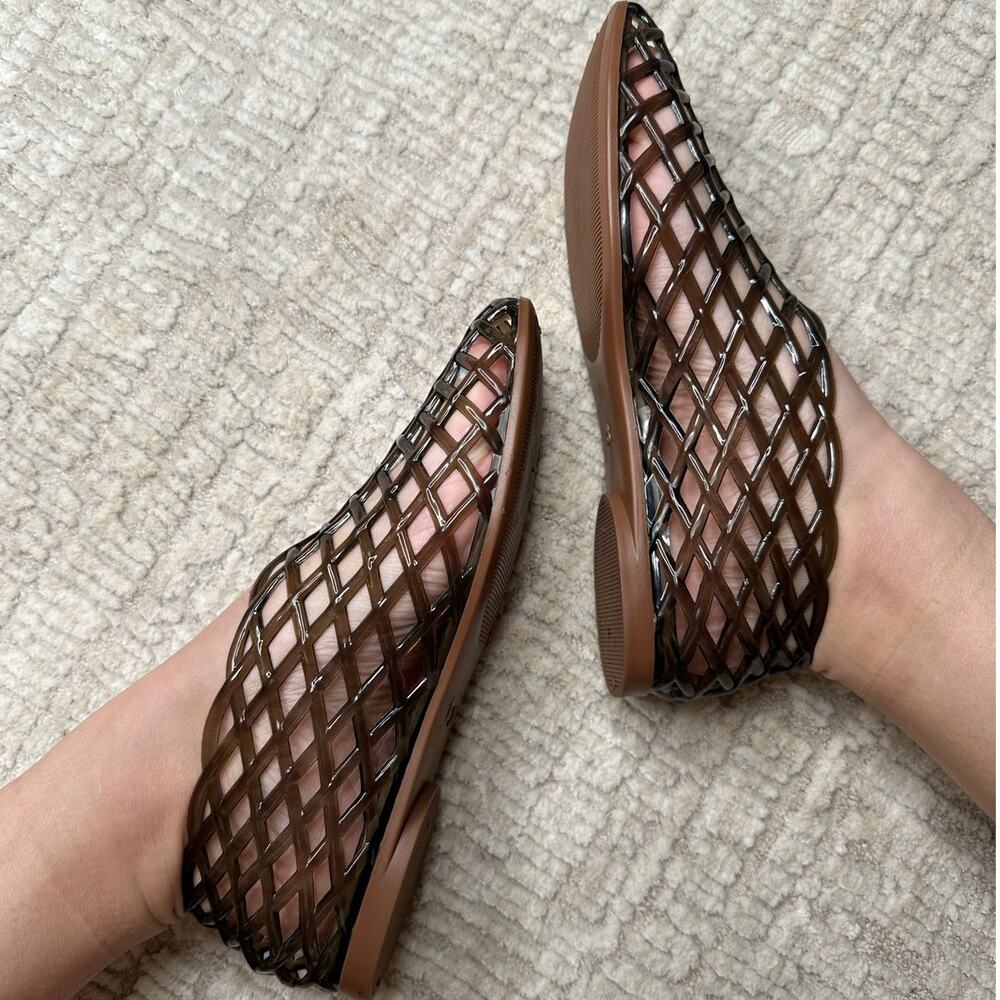 Black Jelly Mesh Ballet Flats for Women Clear Hollow Jellies Flat Sandals - Picture 1 of 8